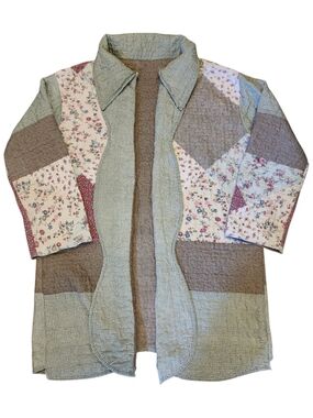 Upcycled Floral Patchwork Quilted Coat Jacket Boho Cottagecore Handmade Vintage